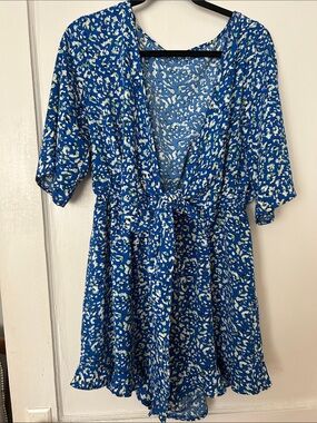 Blue Floral Tie-Front Dress Romper